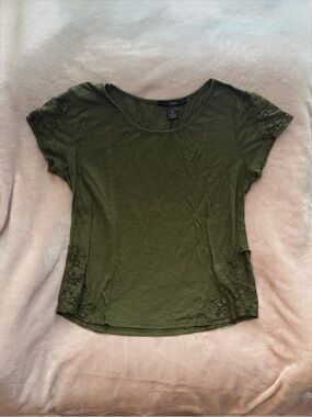 amang NY Lace-Trim Olive Short Sleeve Tee - Women's